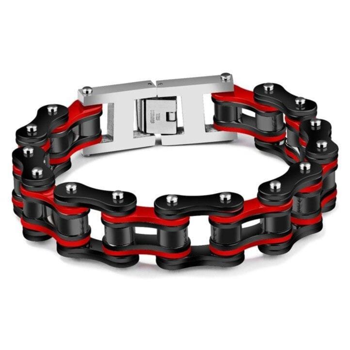 Bracelet Chaîne de Moto Rouge et Noir en Acier - Mon Bracelet Homme
