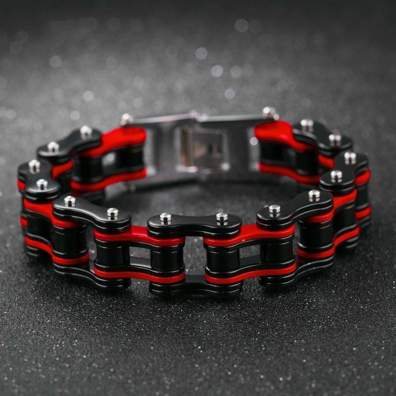 Bracelet Chaîne de Moto Rouge et Noir en Acier - Mon Bracelet Homme