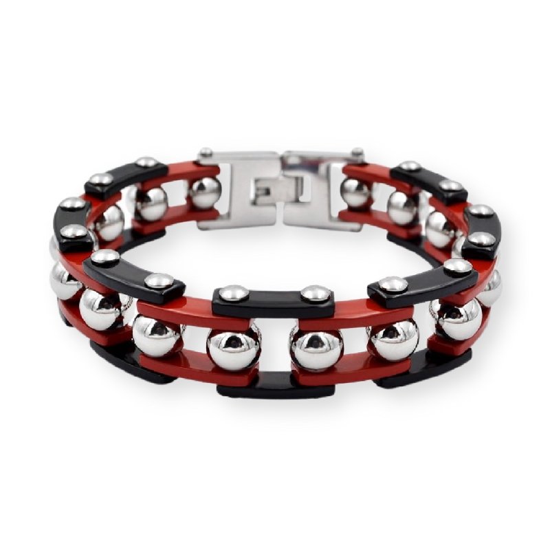 Bracelet Chaîne de Moto Rouge Original en Acier Inoxydable Rodney - Mon Bracelet Homme