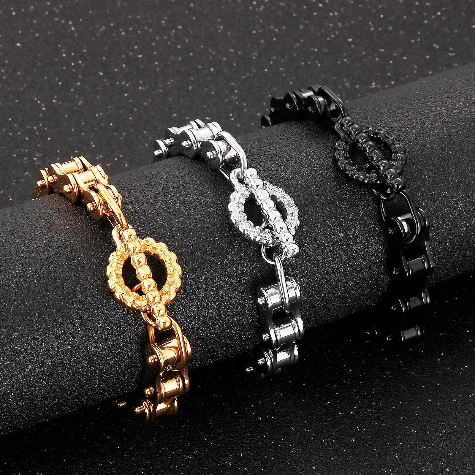 Bracelet Chaîne de Moto Style Punk en Acier Inoxydable Doré - Mon Bracelet Homme