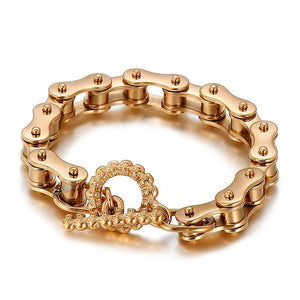 Bracelet Chaîne de Moto Style Punk en Acier Inoxydable Doré - Mon Bracelet Homme