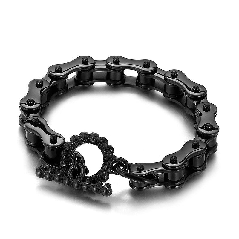 Bracelet Chaîne de Moto Style Punk en Acier Inoxydable Noir - Mon Bracelet Homme
