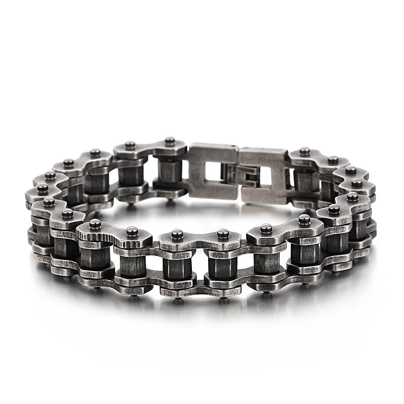 Bracelet Chaîne de Moto Style Rétro en Acier Inoxydable Noir - Mon Bracelet Homme