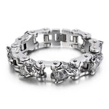 Bracelet Chaîne de Moto Tête de Loup en Acier Inoxydable Argenté - Mon Bracelet Homme