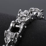 Bracelet Chaîne de Moto Tête de Loup en Acier Inoxydable Argenté - Mon Bracelet Homme
