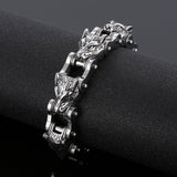 Bracelet Chaîne de Moto Tête de Loup en Acier Inoxydable Argenté - Mon Bracelet Homme