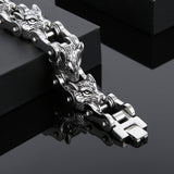 Bracelet Chaîne de Moto Tête de Loup en Acier Inoxydable Argenté - Mon Bracelet Homme