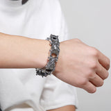 Bracelet Chaîne de Moto Tête de Loup en Acier Inoxydable Argenté - Mon Bracelet Homme
