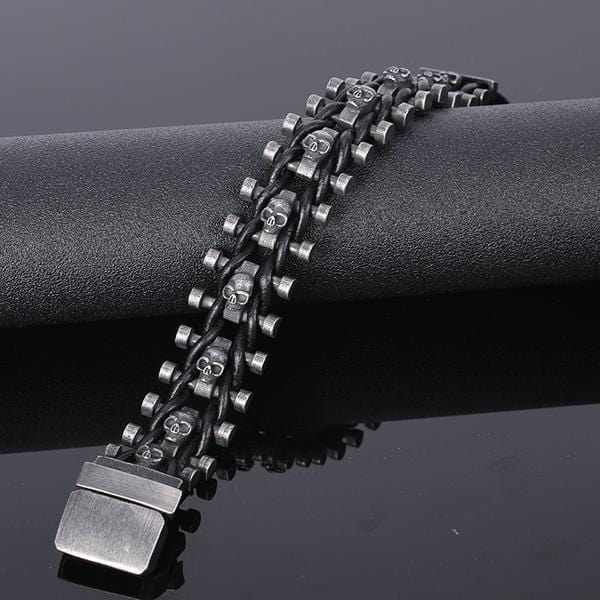 Bracelet Chaîne De Moto Tête De Mort Homme en Acier - Mon Bracelet Homme