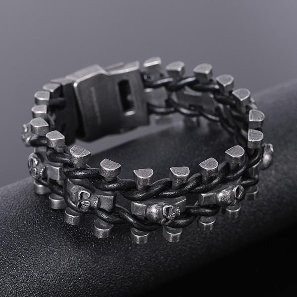 Bracelet Chaîne De Moto Tête De Mort Homme en Acier - Mon Bracelet Homme