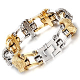 Bracelet Chaîne de Moto Têtes de Lion en Acier - Mon Bracelet Homme