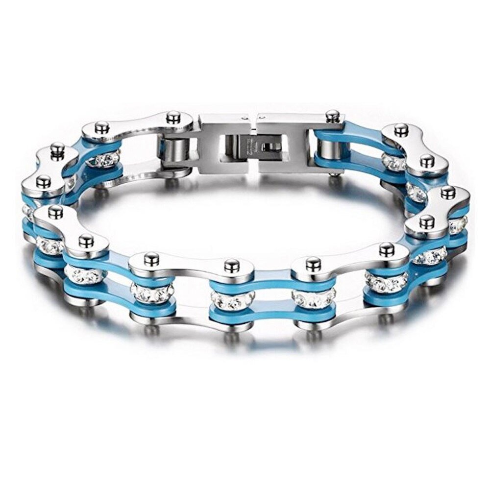 Bracelet Chaîne de Moto Turquoise en Acier Inoxydable et en Zircon Ander - Mon Bracelet Homme