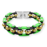 Bracelet Chaîne de Moto Vert Avec Strass Doré - Mon Bracelet Homme