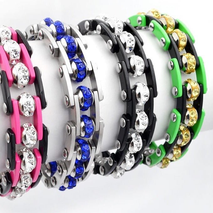 Bracelet Chaîne de Moto Vert Avec Strass Doré - Mon Bracelet Homme