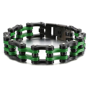 Bracelet Chaîne de Moto Vert en Acier - Mon Bracelet Homme