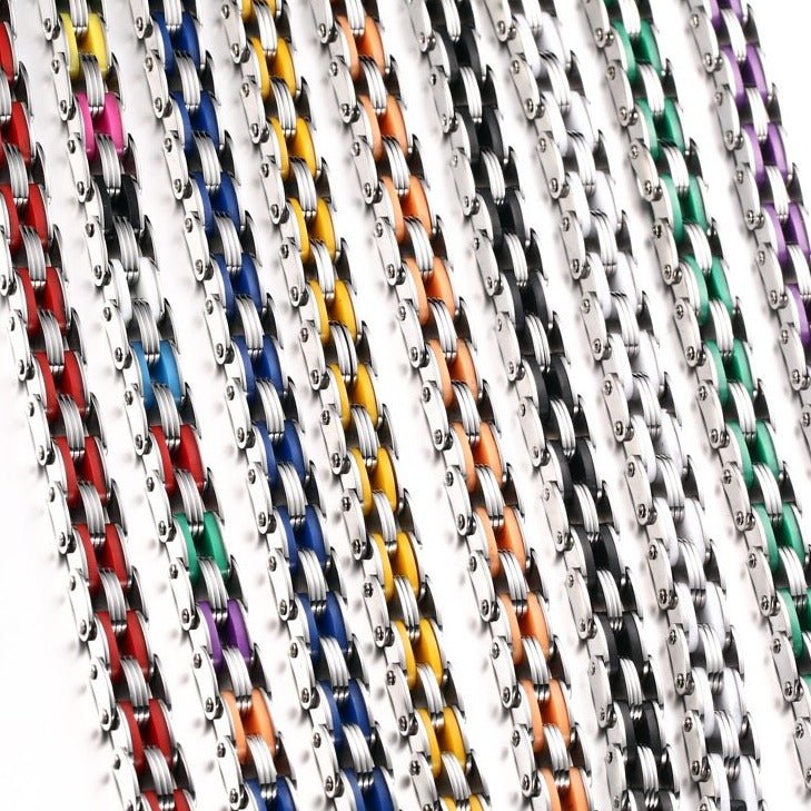 Bracelet Chaîne de Moto Vert en Acier Inoxydable et en Silicone Leland - Mon Bracelet Homme