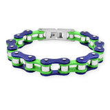 Bracelet Chaîne de Moto Vert et Bleu en Acier Inoxydable Hank - Mon Bracelet Homme