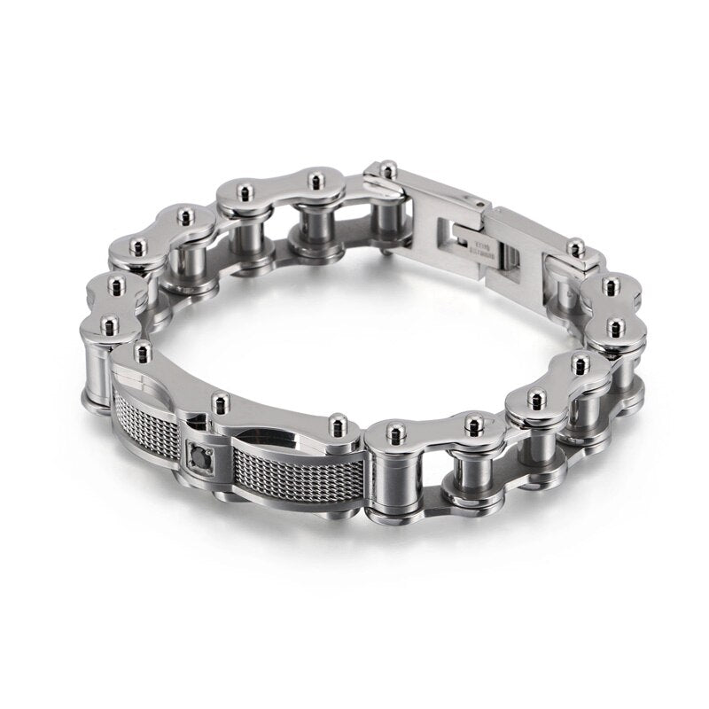 Bracelet Chaîne de Moto Vintage en Acier Inoxydable Argenté Quentin - Mon Bracelet Homme