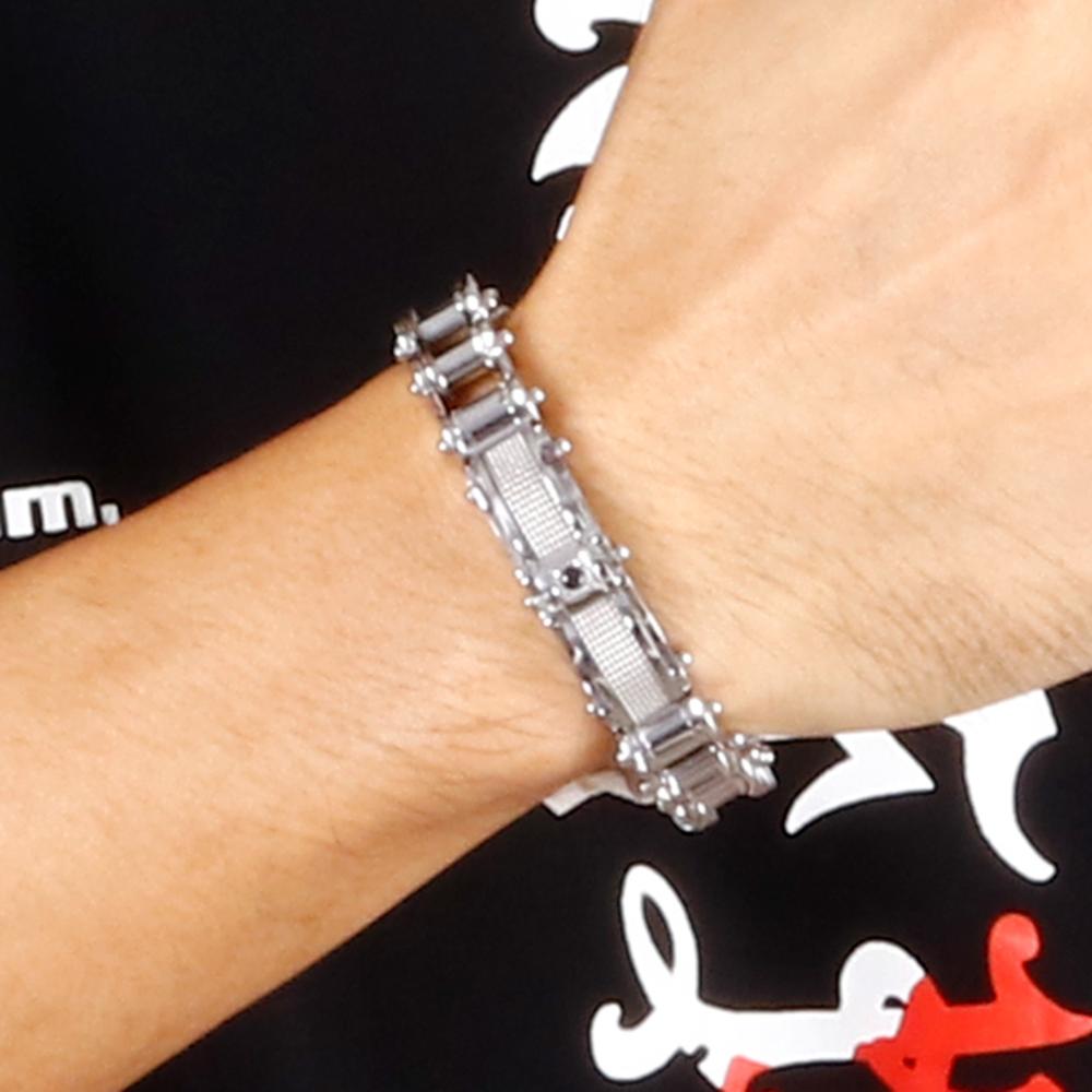 Bracelet Chaîne de Moto Vintage en Acier Inoxydable Argenté Quentin - Mon Bracelet Homme