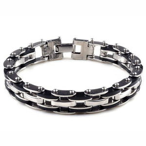 Bracelet Chaîne Homme Noir et Argent en Acier - Mon Bracelet Homme