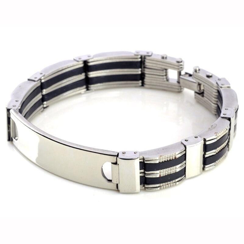 Bracelet Chaîne Homme Plaque Argentée en Acier - Mon Bracelet Homme