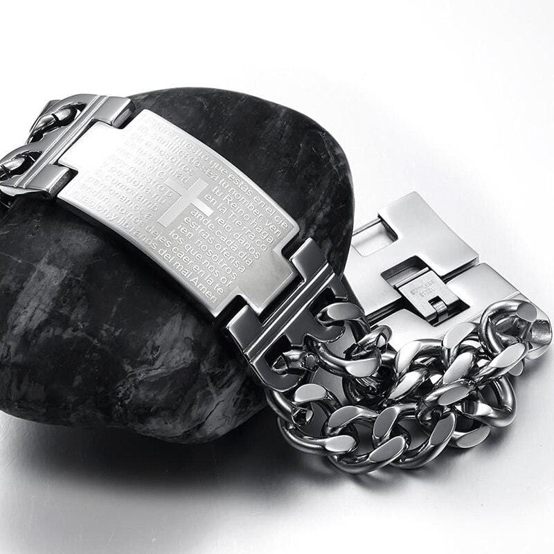 Bracelet Chaîne Large Croix Homme en Acier - Mon Bracelet Homme