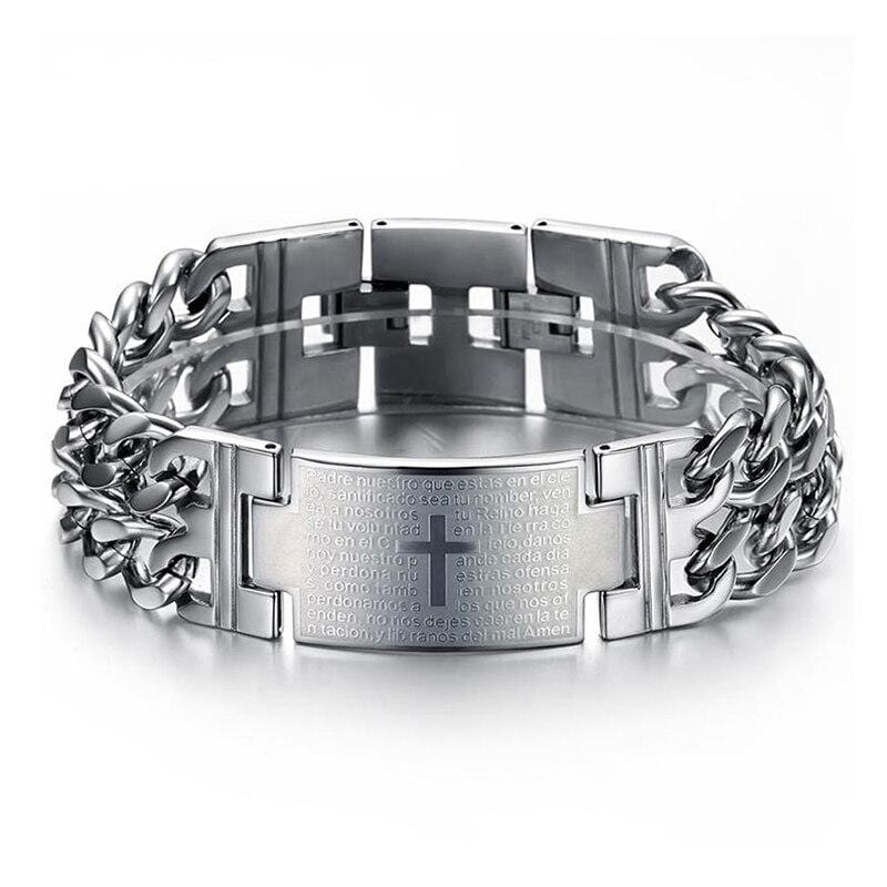 Bracelet Chaîne Large Croix Homme en Acier - Mon Bracelet Homme