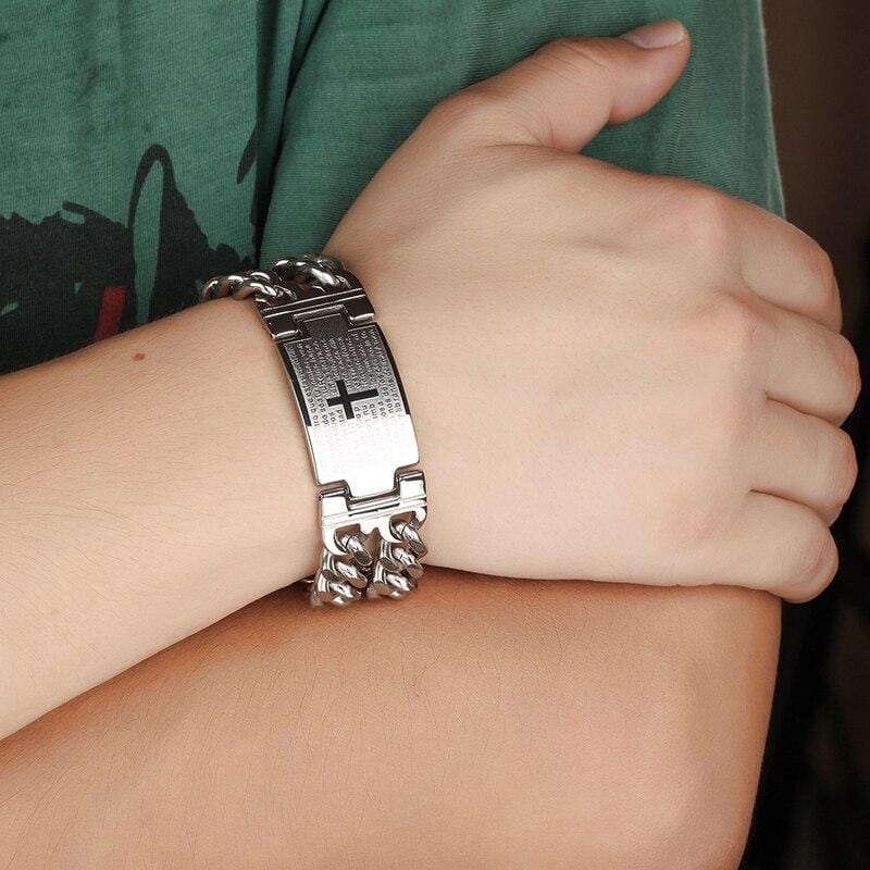Bracelet Chaîne Large Croix Homme en Acier - Mon Bracelet Homme