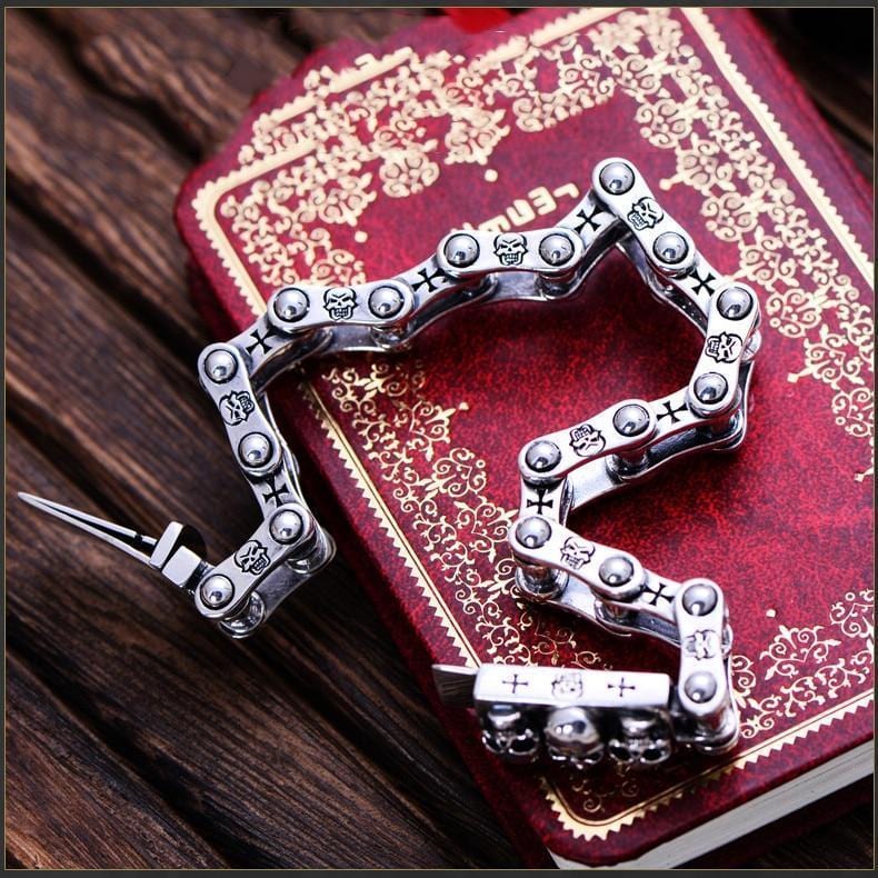 Bracelet Chaine Moto Tête De Mort Argent - Mon Bracelet Homme