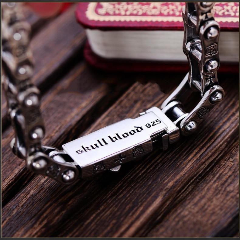 Bracelet Chaine Moto Tête De Mort Argent - Mon Bracelet Homme