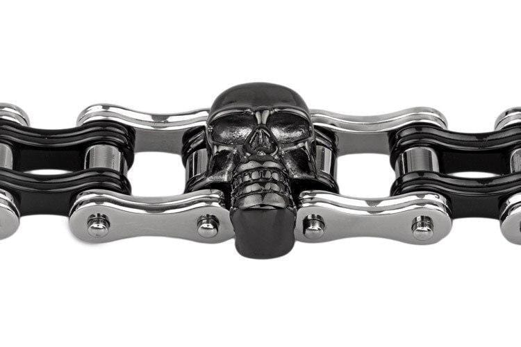 Bracelet Chaine Moto Tête De Mort Noir - Mon Bracelet Homme