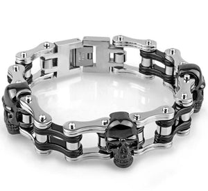 Bracelet Chaine Moto Tête De Mort Noir - Mon Bracelet Homme