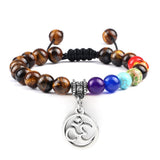 Bracelet Chakra en Oeil de Tigre avec Symbole Aum Argetné Réglable - Mon Bracelet Homme