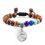 Bracelet Chakra en Perles de Bois avec Symbole Aum Argenté Réglable - Mon Bracelet Homme
