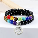 Bracelet Chakra En Perles Noires Brillantes avec Symbole Aum Argenté - Mon Bracelet Homme