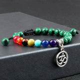 Bracelet Chakra en Perles Vertes avec Symbole Aum Argenté Réglable - Mon Bracelet Homme