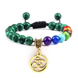 Bracelet Chakra en Perles Vertes avec Symbole Aum Doré Réglable
