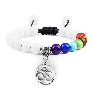Bracelet Chakra en Pierres Blanches avec Symbole Aum Argenté Réglable - Mon Bracelet Homme