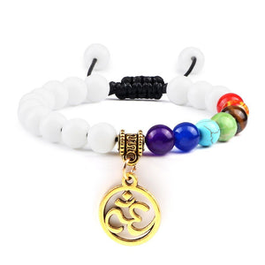 Bracelet Chakra en Pierres Blanches avec Symbole Aum Doré Réglable - Mon Bracelet Homme