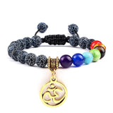 Bracelet Chakra en Pierres Noires avec Symbole Aum Doré Réglable - Mon Bracelet Homme