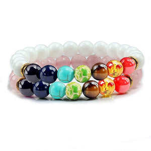 Bracelet Chakra Homme En Perles Blanc et Rose - Mon Bracelet Homme