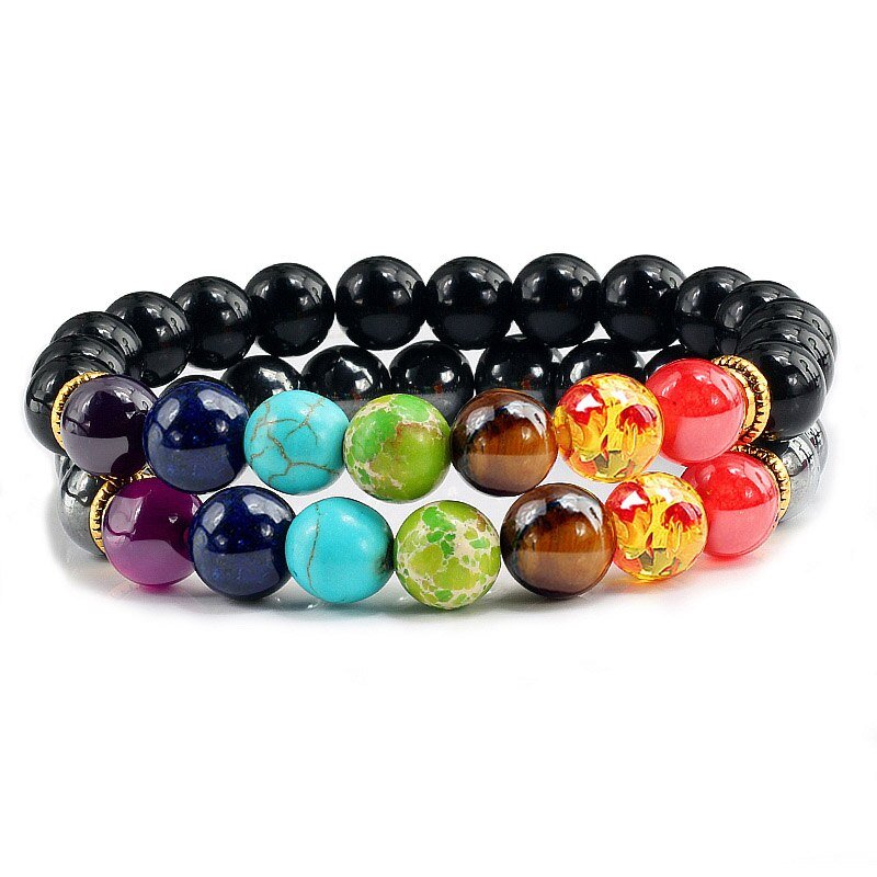 Bracelet Chakra Homme En Perles Noir et Gris - Mon Bracelet Homme