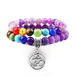 Bracelet Chakra Homme En Perles Rose avec Symbole Bouddhiste Aum Argenté - Mon Bracelet Homme