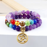 Bracelet Chakra Homme En Perles Rose avec Symbole Bouddhiste Aum Doré - Mon Bracelet Homme