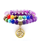 Bracelet Chakra Homme En Perles Rose avec Symbole Bouddhiste Aum Doré - Mon Bracelet Homme
