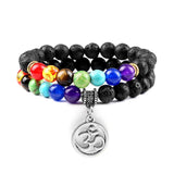 Bracelet Chakra Homme En Pierre de Lave avec Symbole Aum Argenté - Mon Bracelet Homme