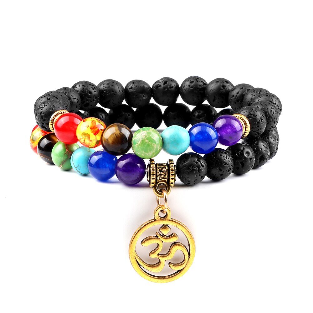 Bracelet Chakra Homme En Pierre de Lave avec Symbole Aum Doré - Mon Bracelet Homme