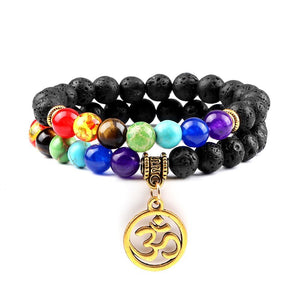 Bracelet Chakra Homme En Pierre de Lave avec Symbole Aum Doré - Mon Bracelet Homme