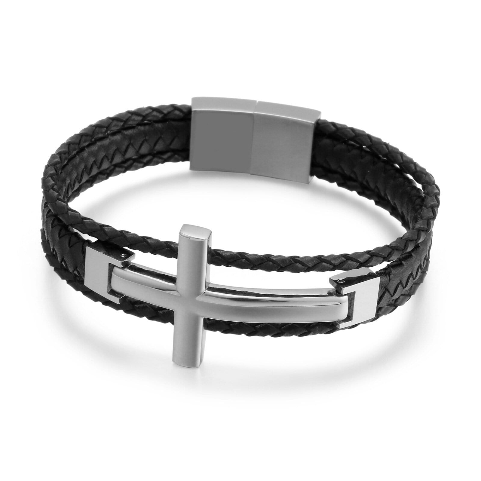 Bracelet Classe avec Croix en Cuir - Mon Bracelet Homme
