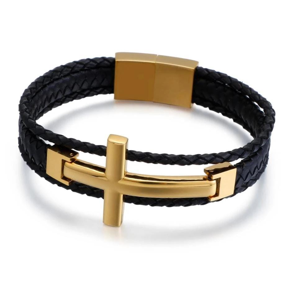 Bracelet Classe avec Croix en Cuir - Mon Bracelet Homme